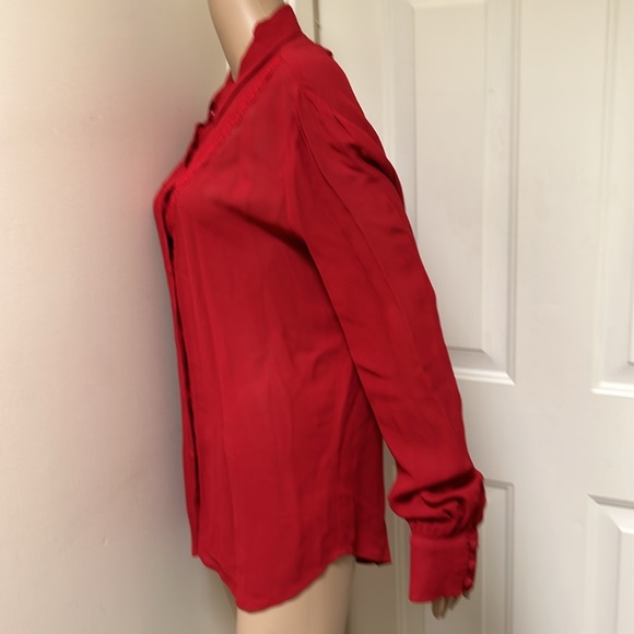 Reformation Sheer Red Long Sleeve Button Up Lace Front Detail Blouse Semi Sheer - Picture 3 of 6